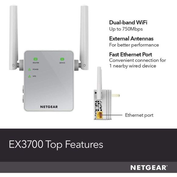 NETGEAR Wi-Fi Range Extender EX3700 Coverage 1000 Sq Ft and 15 Devices w/ AC750 - Picture 5 of 6